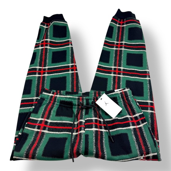 Jordan Mens Plaid Jogger Pants Green Black Red FV7462-010 NWT Medium
